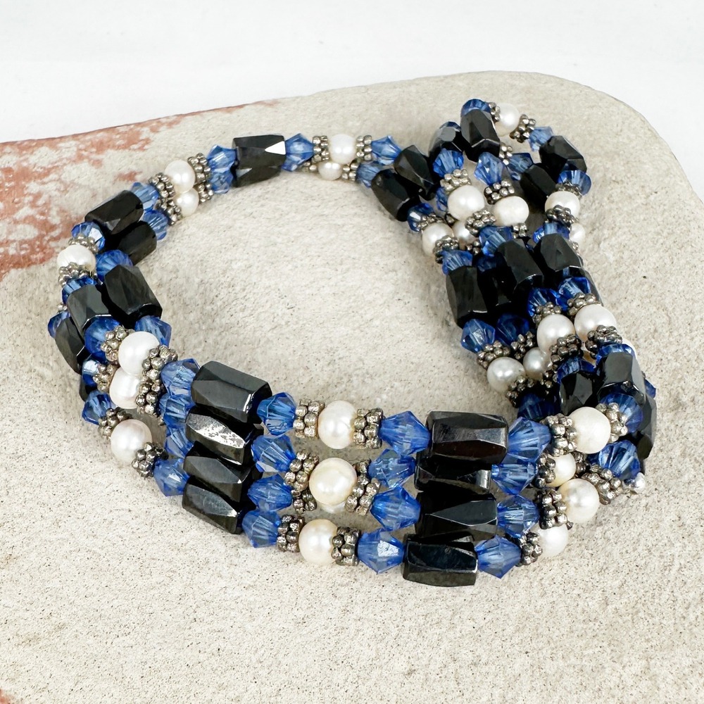 Purple Pearl  Magnetic Hematite Crystal Wrap‎ Necklace Bracelet Anklet Therapy